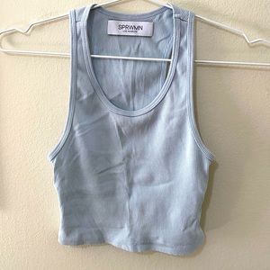 SPRWMN Blue Raceback Ribbed Cropped Tank Top Sz S